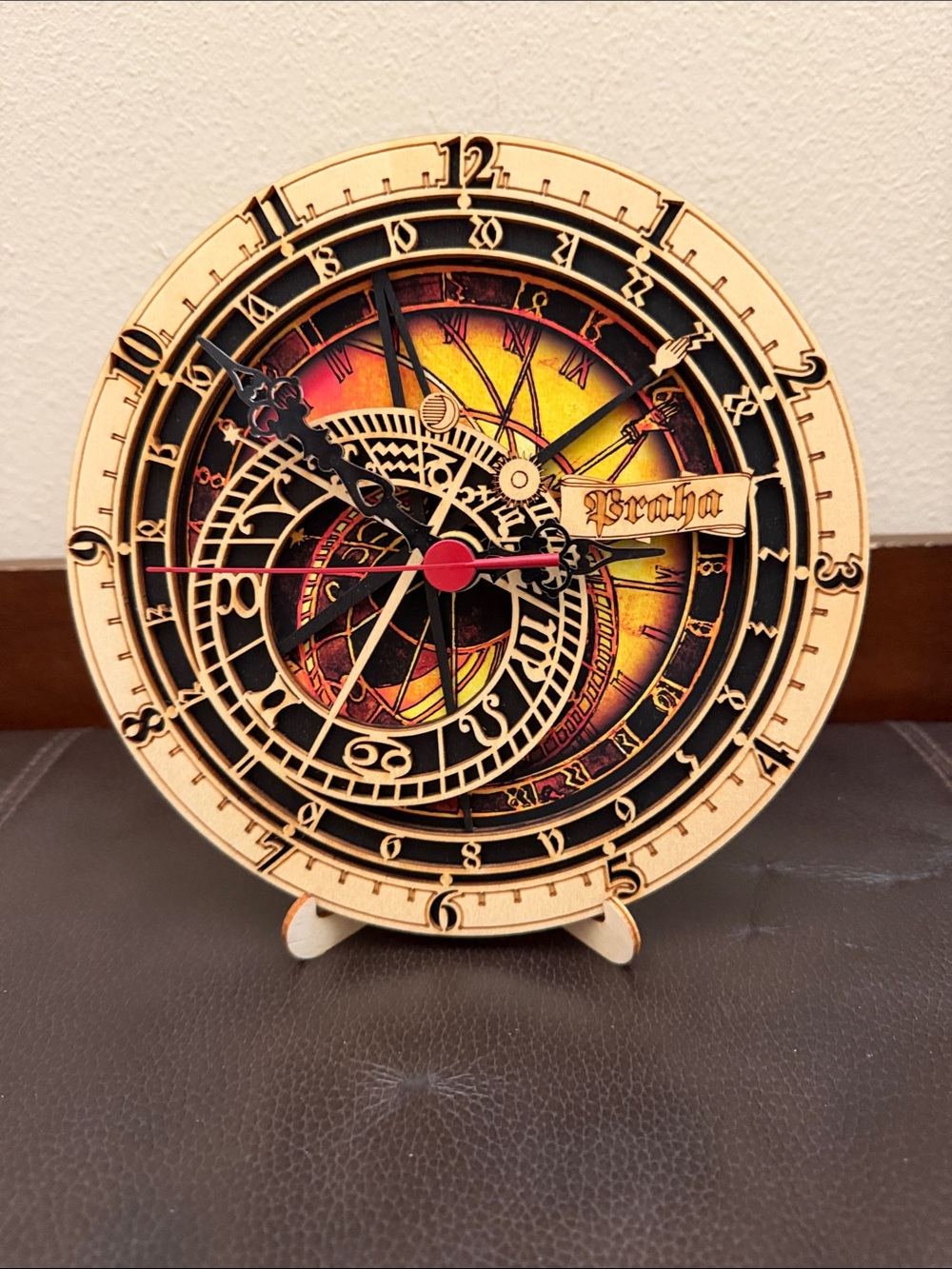 Handmade Wood Carved "Braha" Czech Republic Desk/Wall Clock Battery Operated